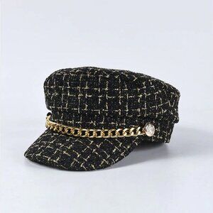 Diona J Women Gatsby Chain Tweed Elegant News Boy Cabbie Fiddler Black C…